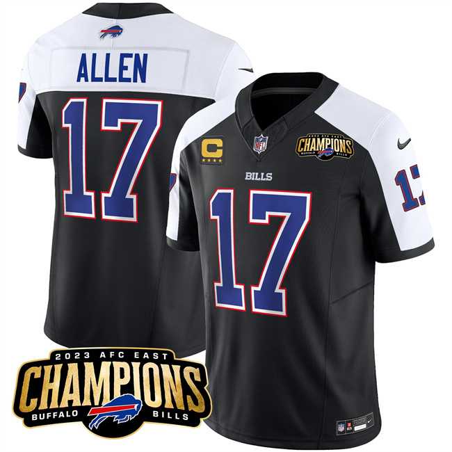 Men & Women & Youth Buffalo Bills #17 Josh Allen Black White 2023 F.U.S.E. AFC East Champions With 4-star C Ptach Stitched Jersey,We sell and wholesale Men & Women & Youth Buffalo Bills #17 Josh Allen Black White 2023 F.U.S.E. AFC East Champions With 4-star C Ptach Stitched Jersey on line form chian!